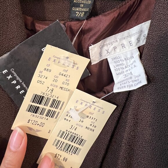 Express Brown Double Breasted Padded Shoulder Blazer & Dress Outfit 3/4 & 7/8 - Picture 8 of 8